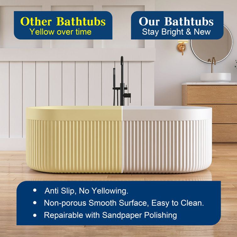 Medunjess 67'' Freestanding Tub Solid Surface Freestanding Soaking Bathtub