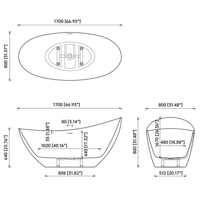 Medunjess 67'' Acrylic Freestanding Soaking Bathtub Acrylic Freestanding Tub
