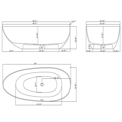 Medunjess 67'' Freestanding Bathtub Solid Surface Freestanding Soaking Tub Transparent