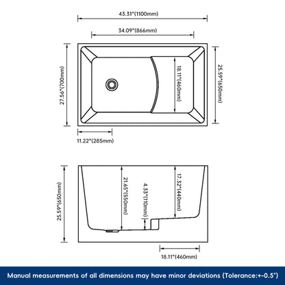 Medunjess 43'' Cradle Freestanding Soaking Acrylic Bathtub
