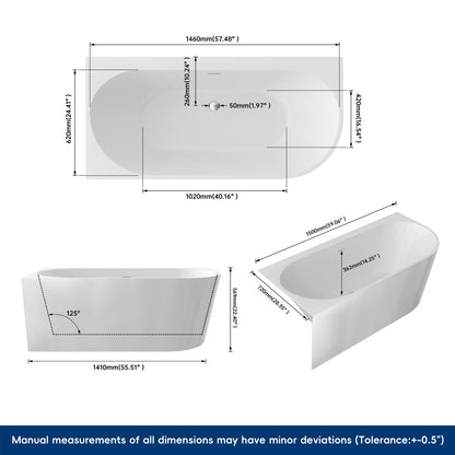 Medunjess 59'' Soluna Freestanding Tub Deep Soaking Acrylic Bathtub