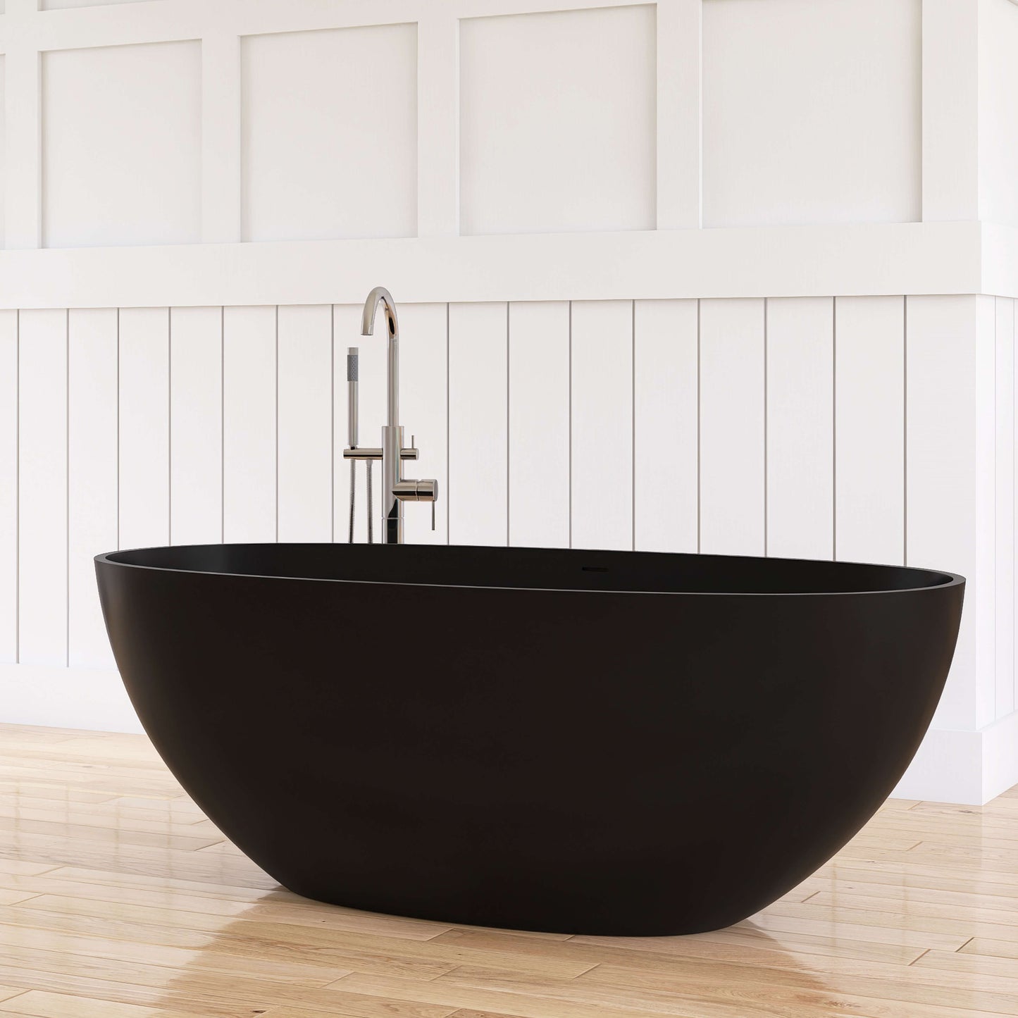 Medunjess 61'' Freestanding Soaking Solid Surface Bathtub,Black
