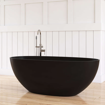 Medunjess 61'' Freestanding Soaking Solid Surface Bathtub,Black
