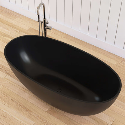 Medunjess 61'' Freestanding Soaking Solid Surface Bathtub,Black