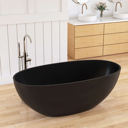 Medunjess 61'' Freestanding Soaking Solid Surface Bathtub,Black