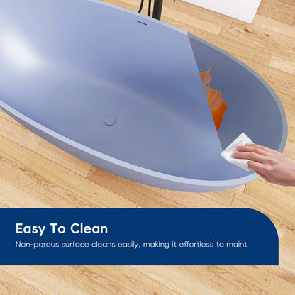 Medunjess 61'' Freestanding Soaking Solid Surface Bathtub,Grayish-Blue