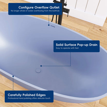 Medunjess 61'' Freestanding Soaking Solid Surface Bathtub,Grayish-Blue