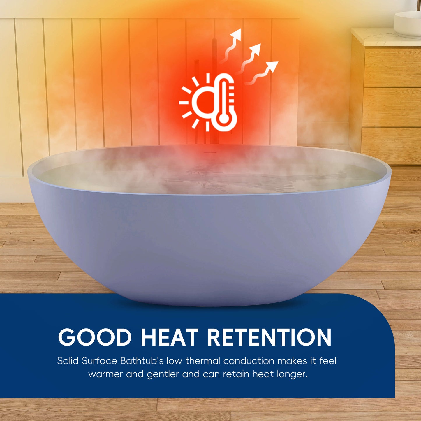 Medunjess 61'' Freestanding Soaking Solid Surface Bathtub,Grayish-Blue