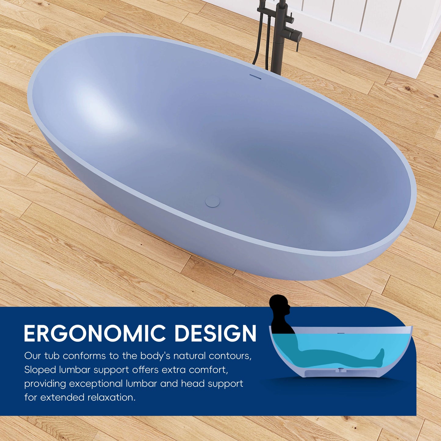 Medunjess 61'' Freestanding Soaking Solid Surface Bathtub,Grayish-Blue