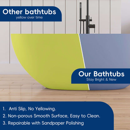 Medunjess 61'' Freestanding Soaking Solid Surface Bathtub,Grayish-Blue