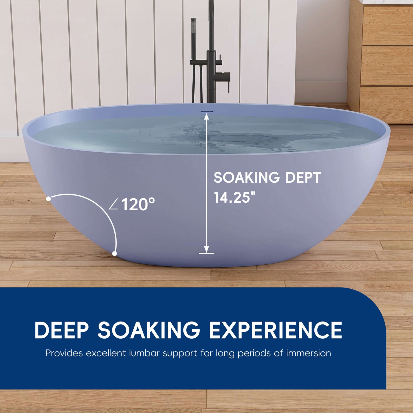 Medunjess 61'' Freestanding Soaking Solid Surface Bathtub,Grayish-Blue