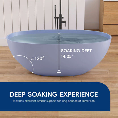 Medunjess 61'' Freestanding Soaking Solid Surface Bathtub,Grayish-Blue