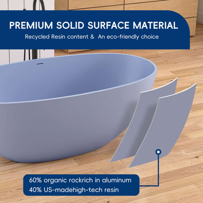 Medunjess 61'' Freestanding Soaking Solid Surface Bathtub,Grayish-Blue