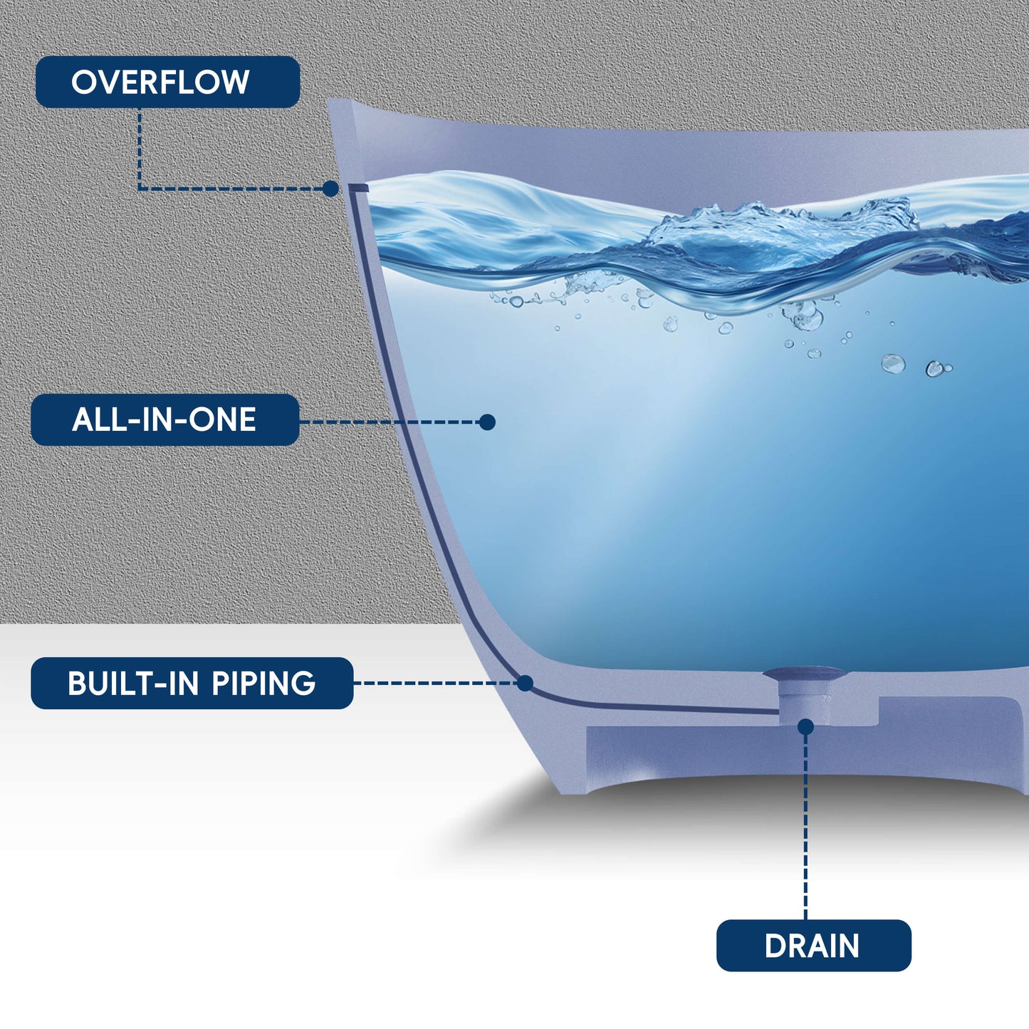 Medunjess 61'' Freestanding Soaking Solid Surface Bathtub,Grayish-Blue