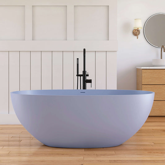 Medunjess 61'' Freestanding Soaking Solid Surface Bathtub,Grayish-Blue