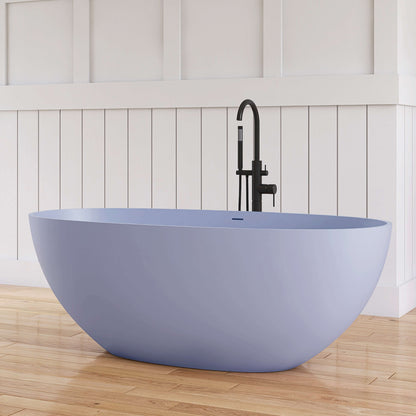 Medunjess 61'' Freestanding Soaking Solid Surface Bathtub,Grayish-Blue