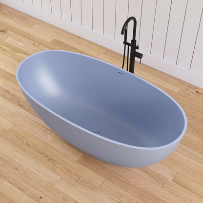Medunjess 61'' Freestanding Soaking Solid Surface Bathtub,Grayish-Blue