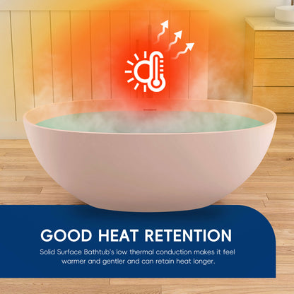 Medunjess 61'' Freestanding Soaking Solid Surface Bathtub,Peach Beige