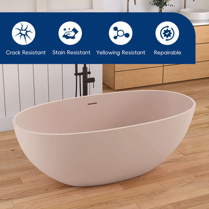 Medunjess 61'' Freestanding Soaking Solid Surface Bathtub,Peach Beige