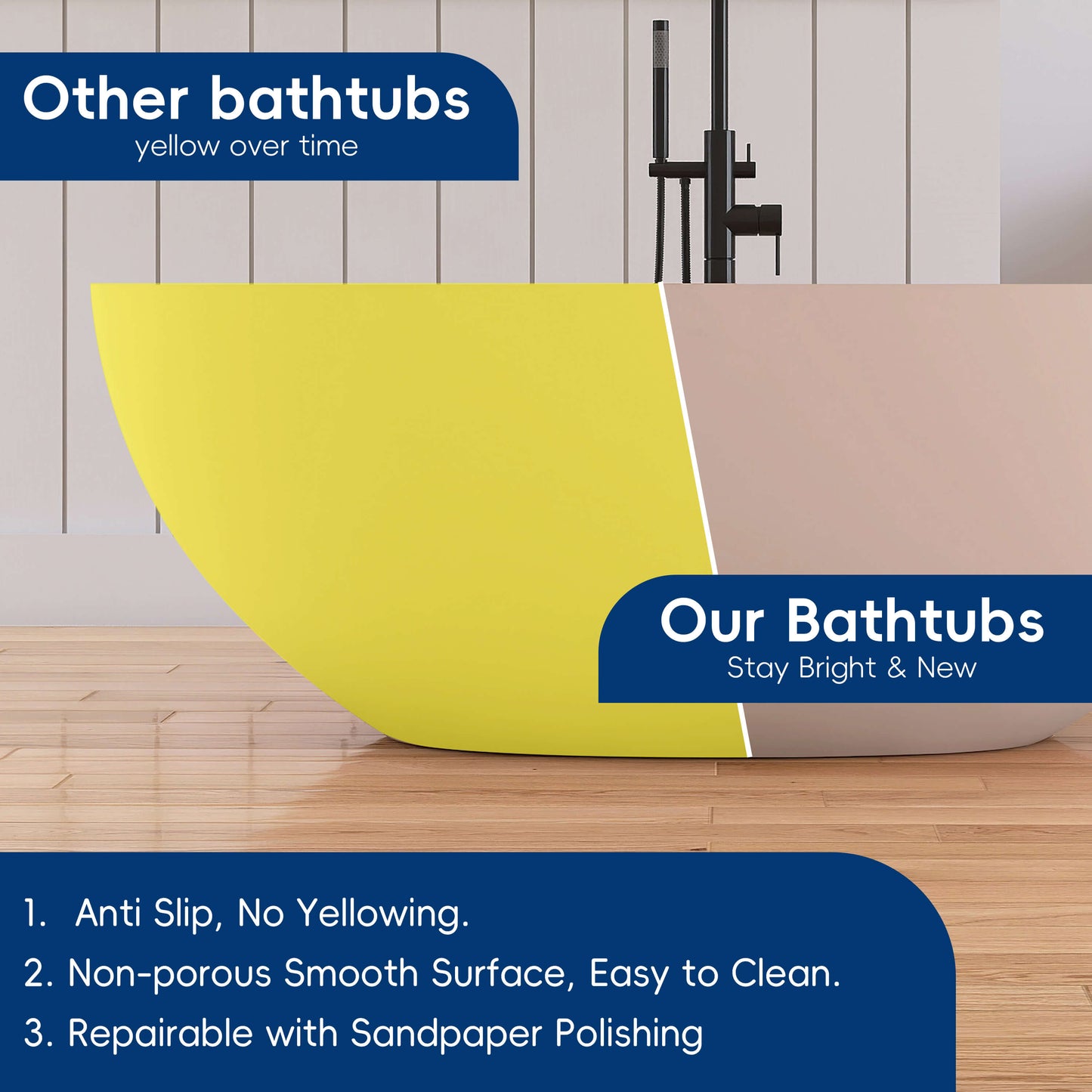 Medunjess 61'' Freestanding Soaking Solid Surface Bathtub,Peach Beige