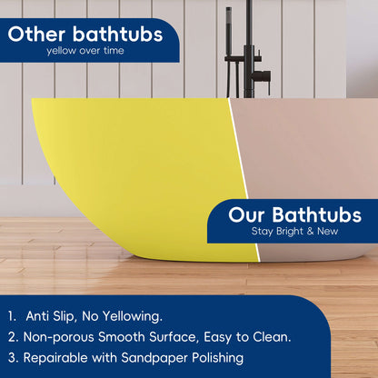 Medunjess 61'' Freestanding Soaking Solid Surface Bathtub,Peach Beige