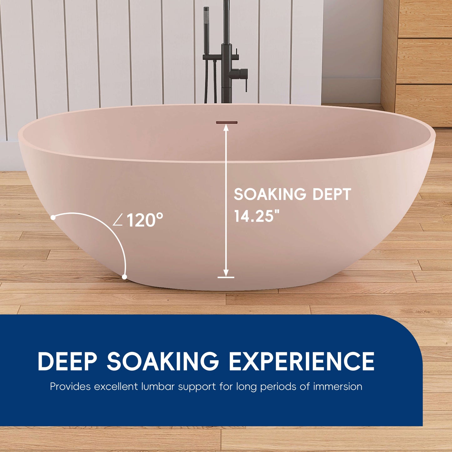 Medunjess 61'' Freestanding Soaking Solid Surface Bathtub,Peach Beige