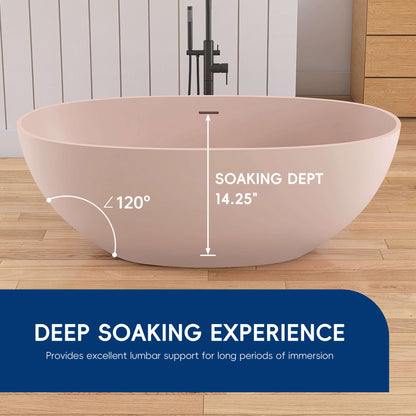 Medunjess 61'' Freestanding Soaking Solid Surface Bathtub,Peach Beige