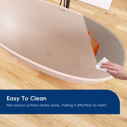 Medunjess 61'' Freestanding Soaking Solid Surface Bathtub,Peach Beige