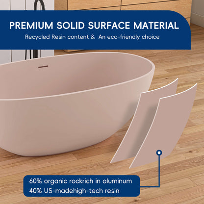 Medunjess 61'' Freestanding Soaking Solid Surface Bathtub,Peach Beige