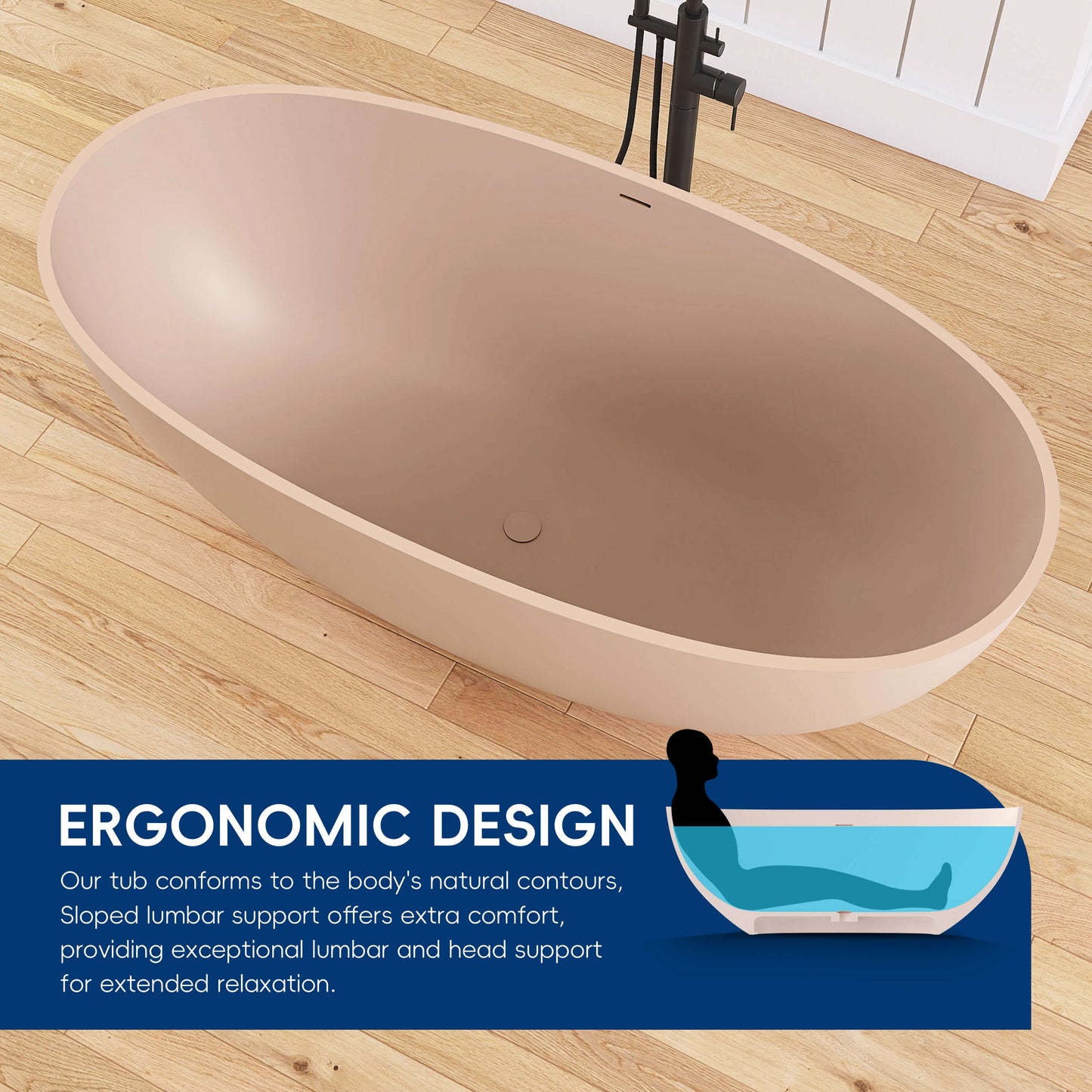Medunjess 61'' Freestanding Soaking Solid Surface Bathtub,Peach Beige