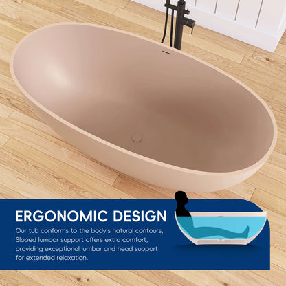 Medunjess 61'' Freestanding Soaking Solid Surface Bathtub,Peach Beige