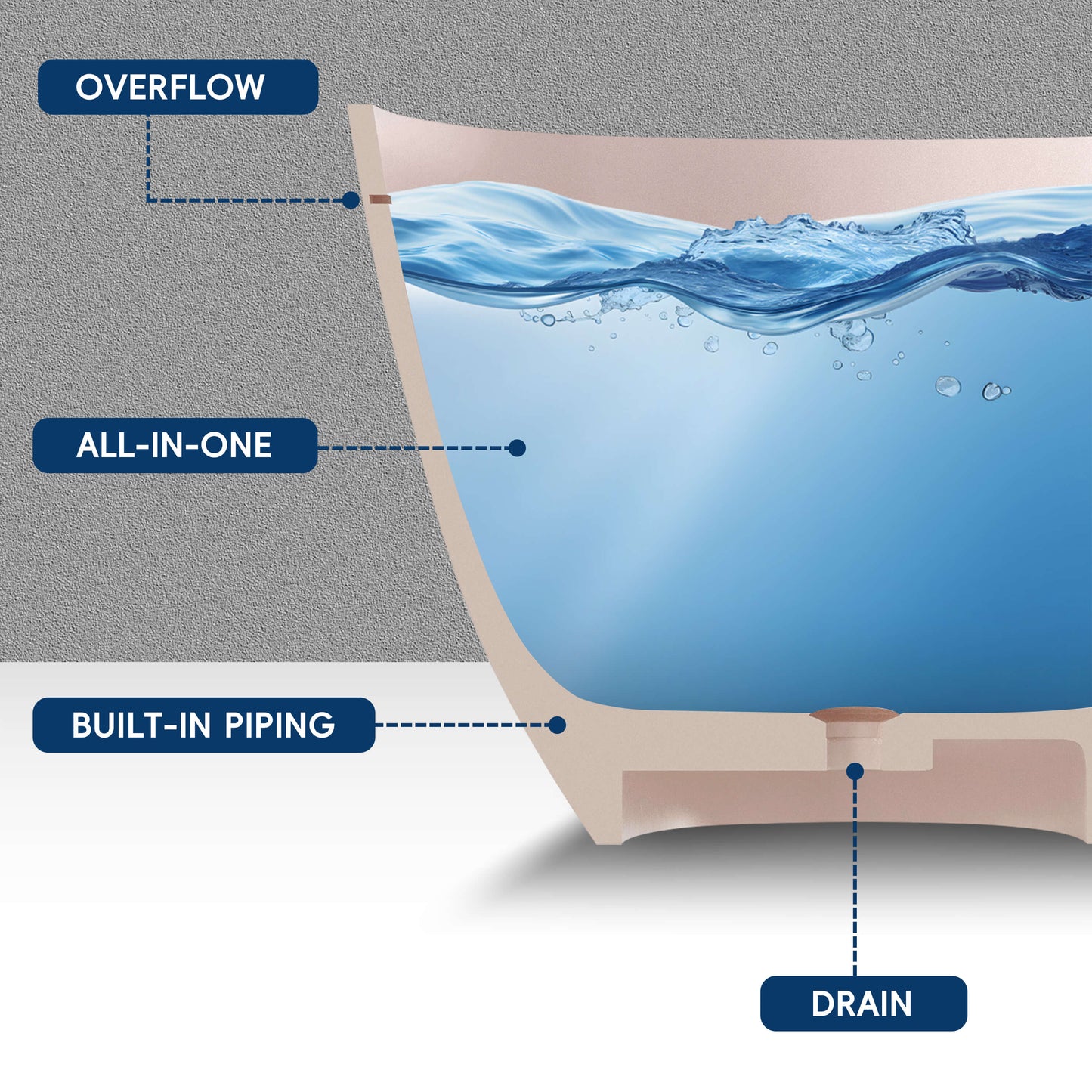 Medunjess 61'' Freestanding Soaking Solid Surface Bathtub,Peach Beige