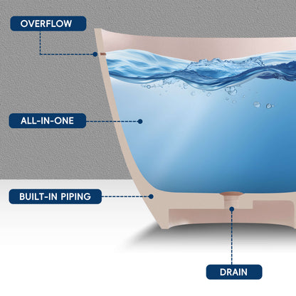 Medunjess 61'' Freestanding Soaking Solid Surface Bathtub,Peach Beige