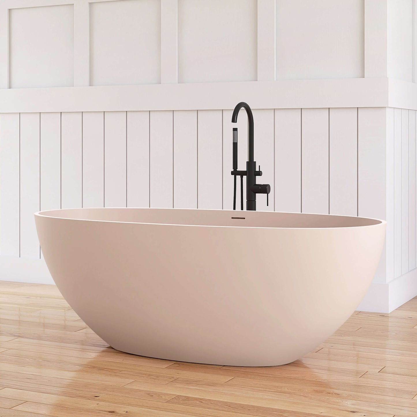 Medunjess 61'' Freestanding Soaking Solid Surface Bathtub,Peach Beige