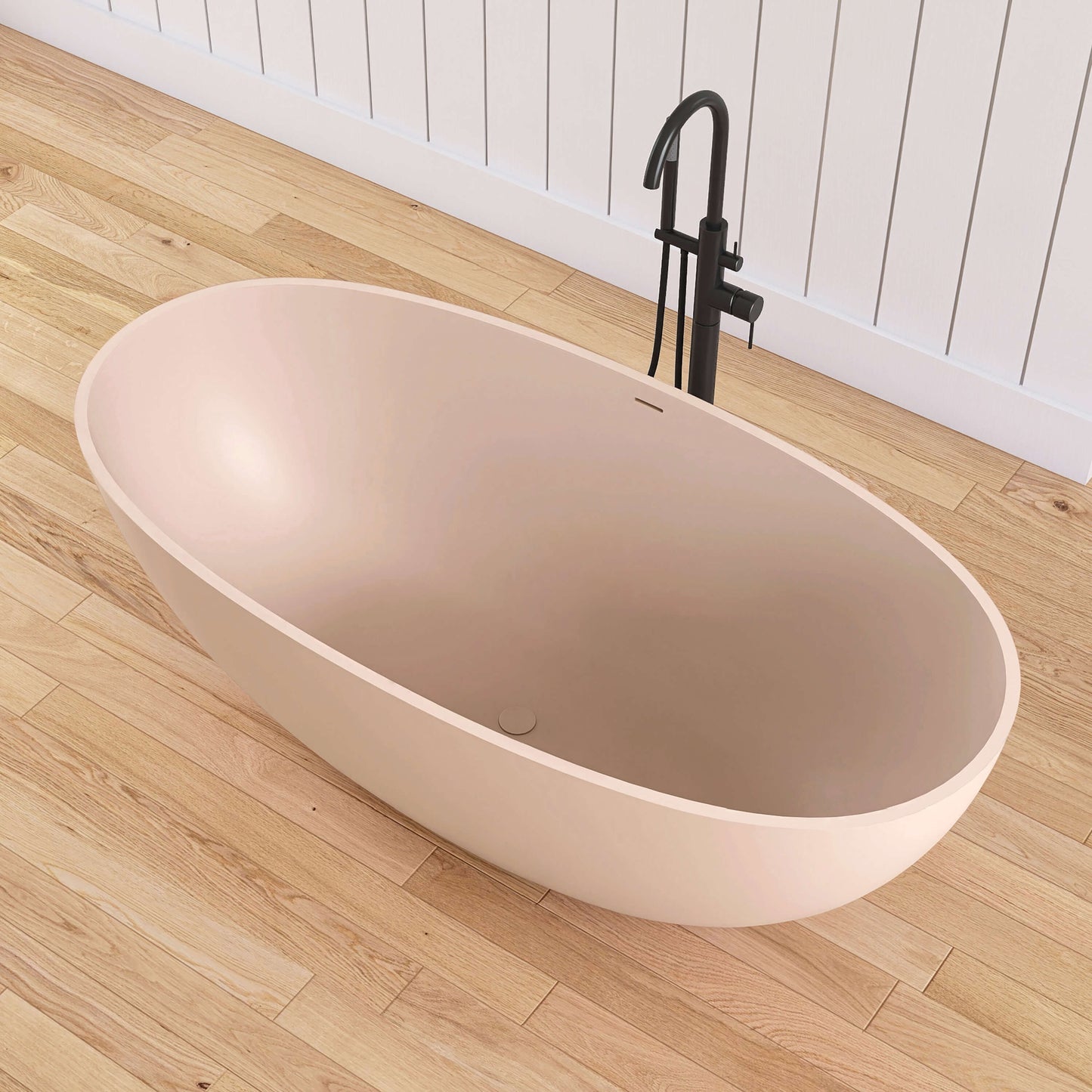 Medunjess 61'' Freestanding Soaking Solid Surface Bathtub,Peach Beige