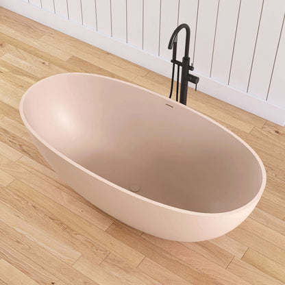 Medunjess 61'' Freestanding Soaking Solid Surface Bathtub,Peach Beige