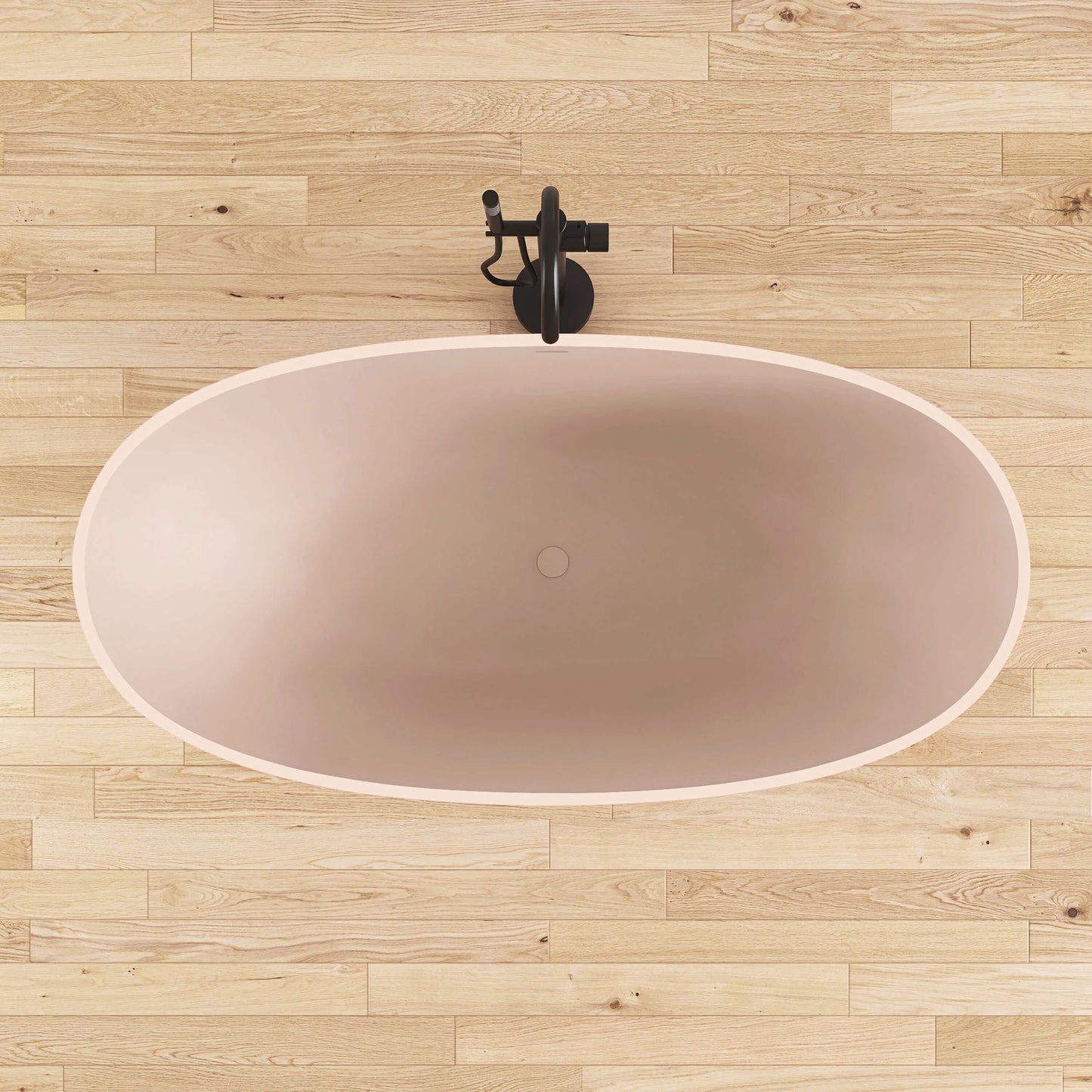 Medunjess 61'' Freestanding Soaking Solid Surface Bathtub,Peach Beige