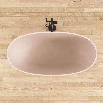 Medunjess 61'' Freestanding Soaking Solid Surface Bathtub,Peach Beige