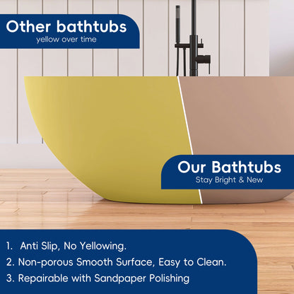 Medunjess 61'' Freestanding Soaking Solid Surface Bathtub,Pink-Sand