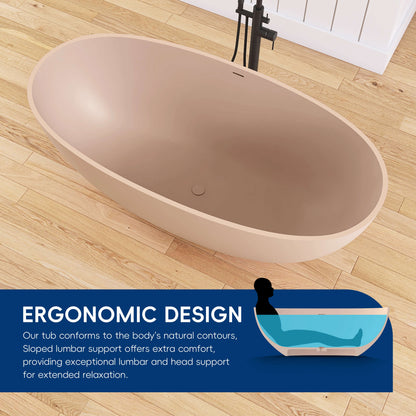 Medunjess 61'' Freestanding Soaking Solid Surface Bathtub,Pink-Sand