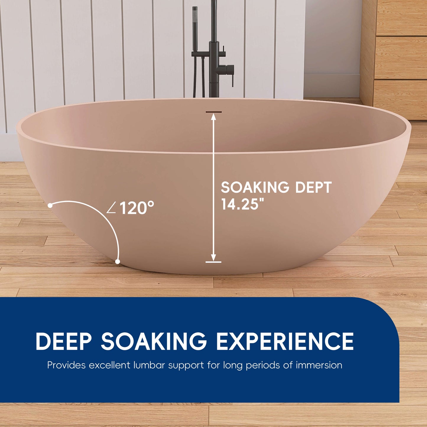 Medunjess 61'' Freestanding Soaking Solid Surface Bathtub,Pink-Sand