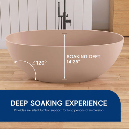 Medunjess 61'' Freestanding Soaking Solid Surface Bathtub,Pink-Sand