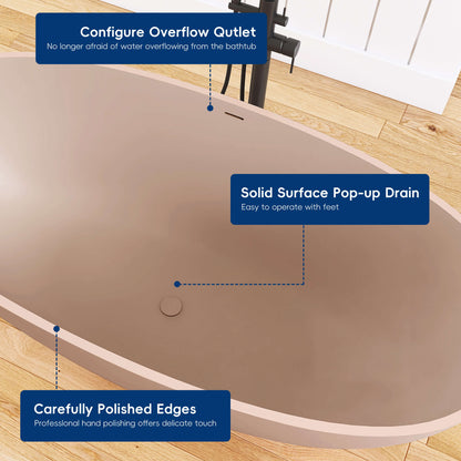 Medunjess 61'' Freestanding Soaking Solid Surface Bathtub,Pink-Sand
