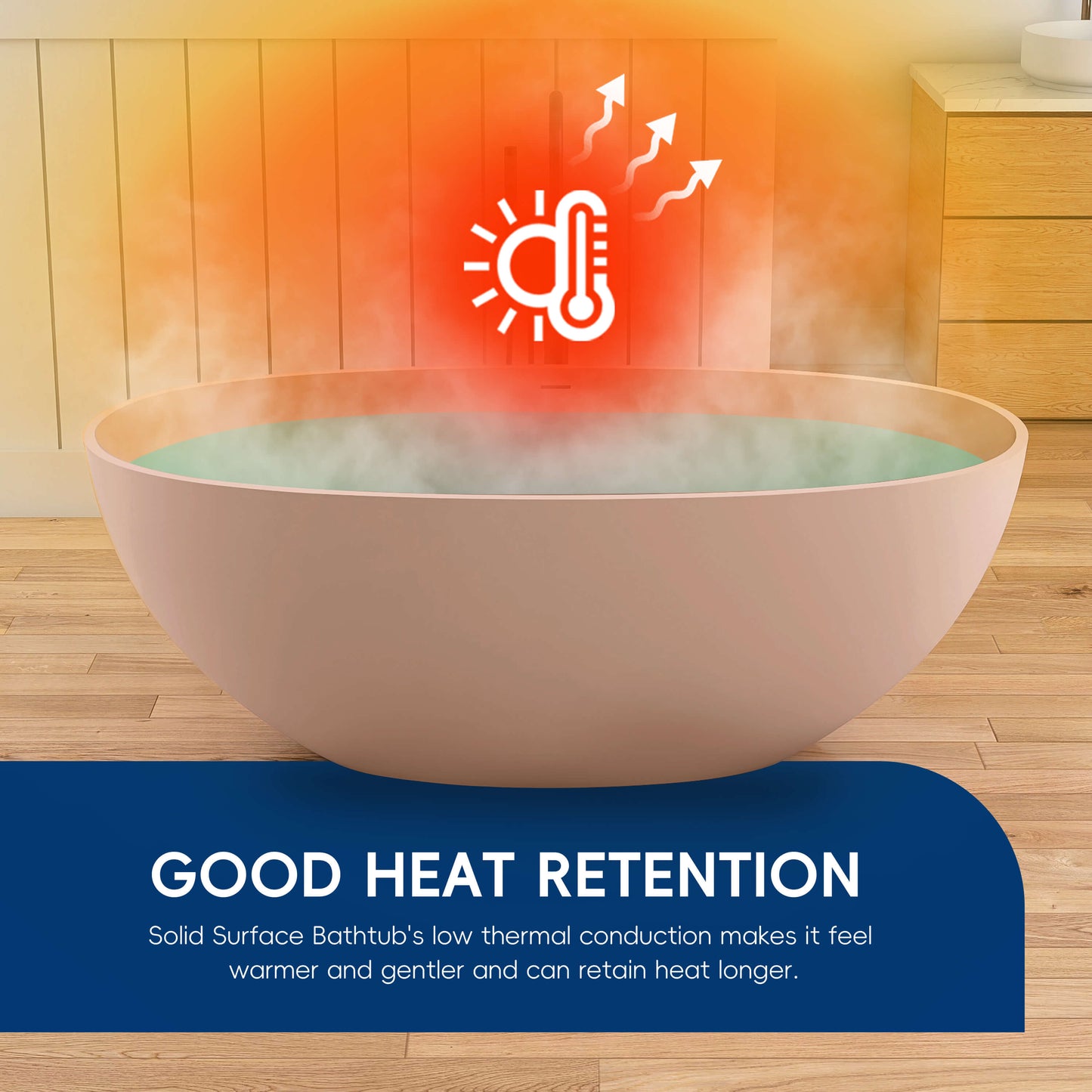 Medunjess 61'' Freestanding Soaking Solid Surface Bathtub,Pink-Sand