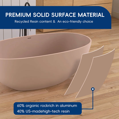 Medunjess 61'' Freestanding Soaking Solid Surface Bathtub,Pink-Sand