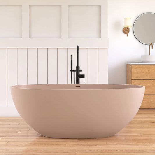 Medunjess 61'' Freestanding Soaking Solid Surface Bathtub,Pink-Sand