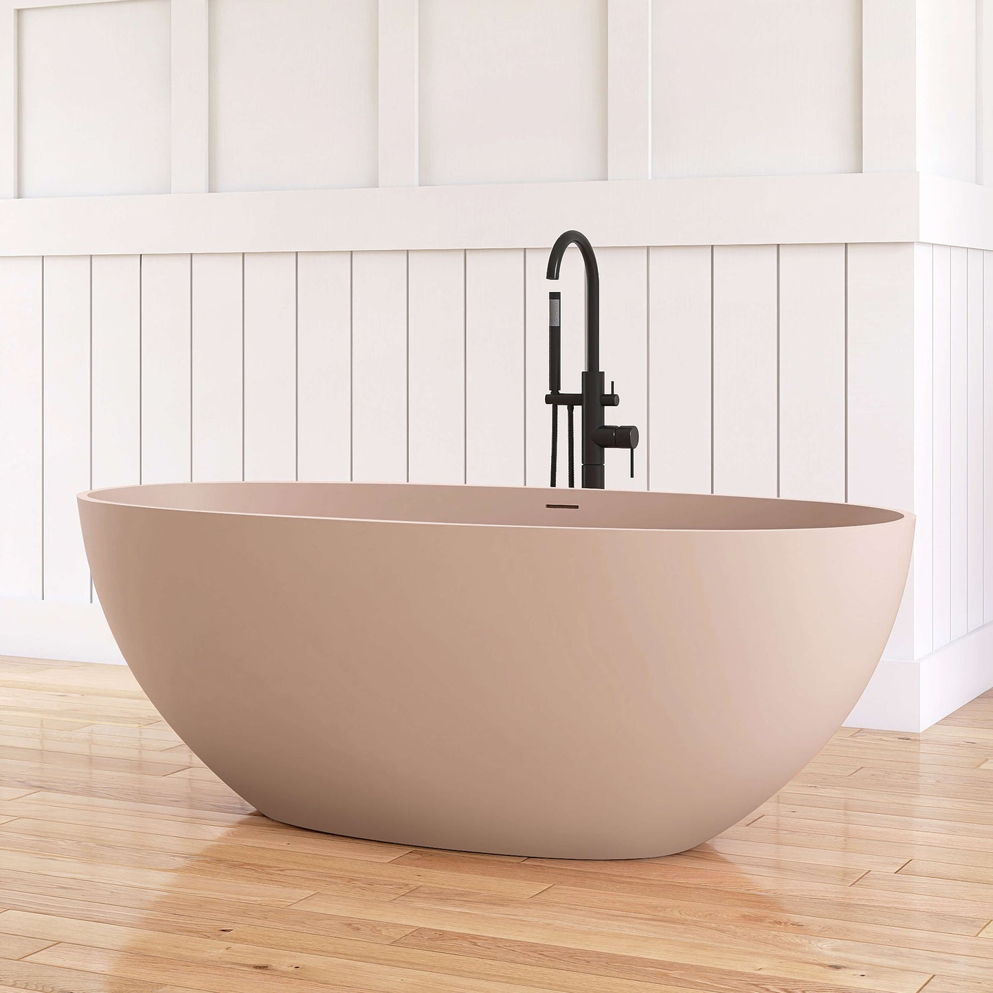 Medunjess 61'' Freestanding Soaking Solid Surface Bathtub,Pink-Sand