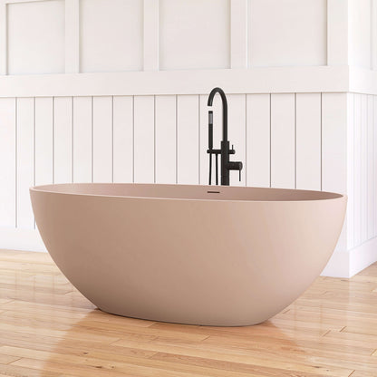 Medunjess 61'' Freestanding Soaking Solid Surface Bathtub,Pink-Sand