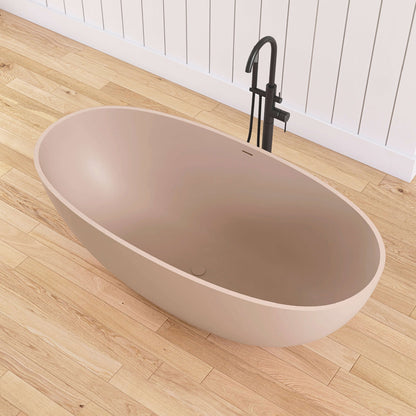 Medunjess 61'' Freestanding Soaking Solid Surface Bathtub,Pink-Sand