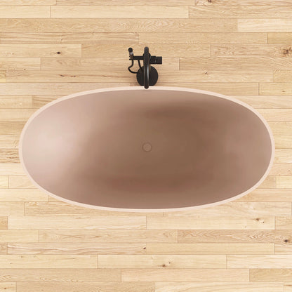 Medunjess 61'' Freestanding Soaking Solid Surface Bathtub,Pink-Sand